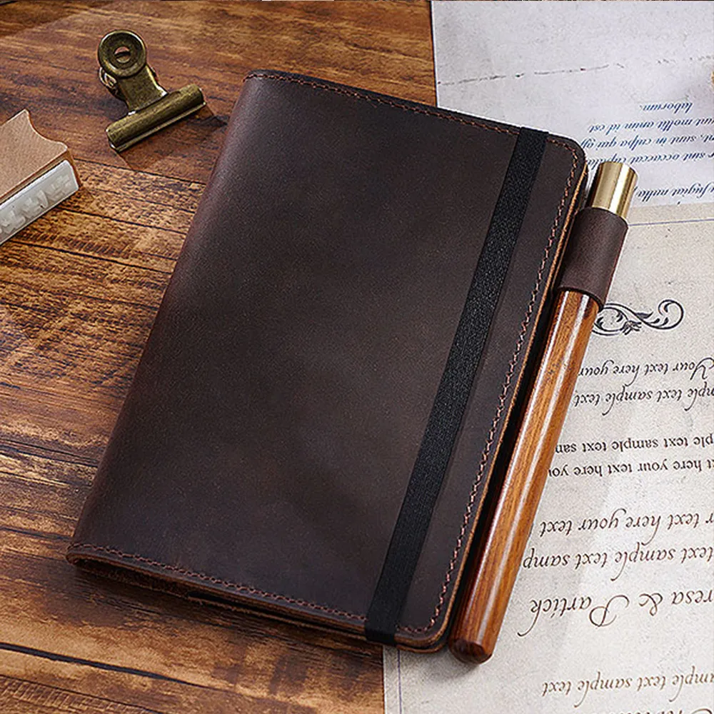 Notepads Genuine Leather Cover Notebook Pocket Journal Travel Field Book With Pen Folder Rope Design 230130