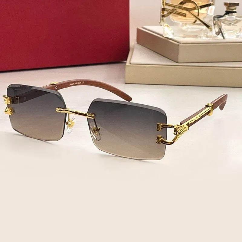 2022 Nieuwe Designer Zonnebril voor mannen Woman Natural Wood Rimless Panther Leopard Gold Frame Pilootglazen 0140 Hoogwaardige mode Big CPVP