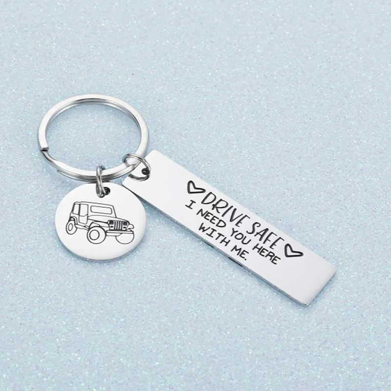 Keychains Fashion Nychein Drive Safe Jag behöver dig här med mig Keyring rostfritt stål för par smycken Present Key Chain