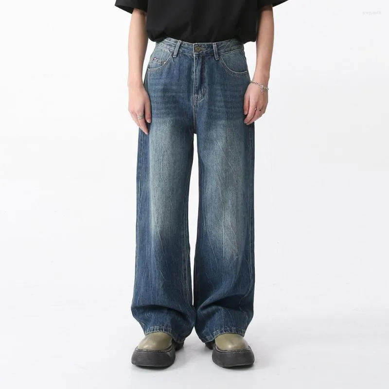 남자의 청바지 남자 스트리트웨어 패션 느슨한 캐주얼 빈티지 스트레이트 넓은 다리 데님 바지 남자 한국어 트렌드 바지