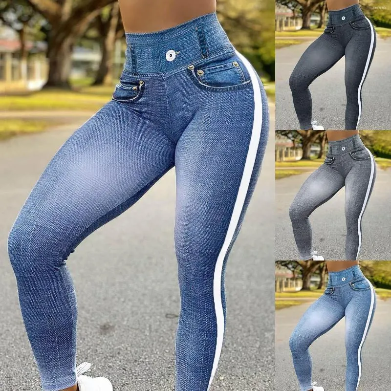 Kvinnors jeans träningskvinnor shorts avslappnad simulering monterad smal hög midja elastiska leggings The Boxers