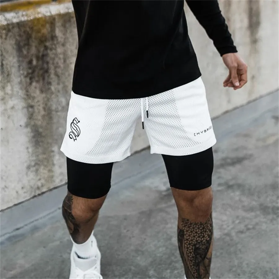 Men's Shorts Double layer Jogger Men 2 in 1 Short Pants Gyms Fitness Builtin pocket Bermuda Quick Dry Beach Male Sweatpants 230130