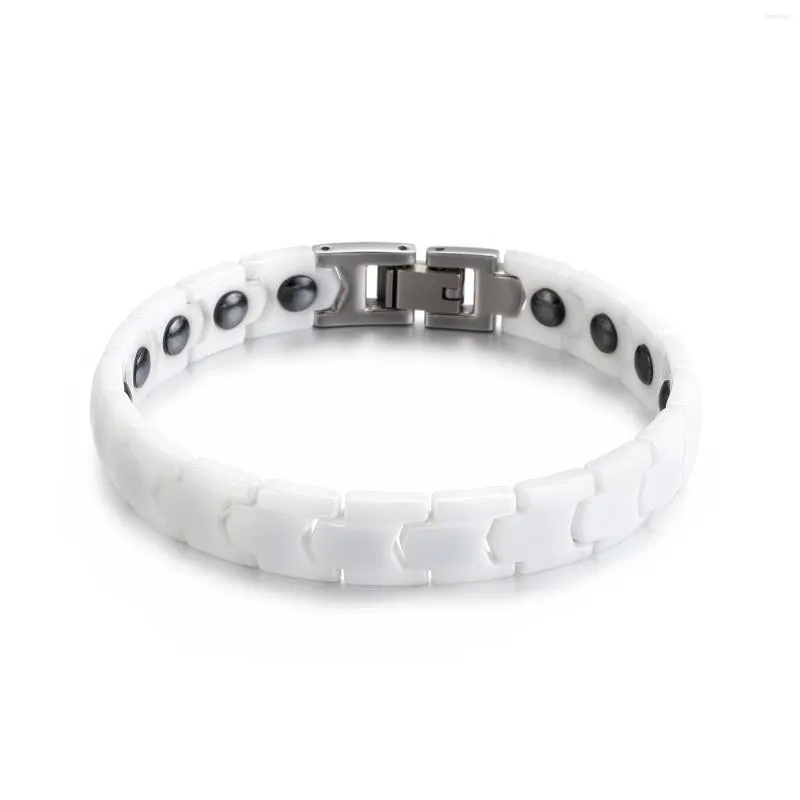 Link Bracelets 10mm Men's/Women's Bangle White/Black Magnet Ceramic Stainless Steel Bracelet Fashion Couple Cuff Chain Gifts Jewelry