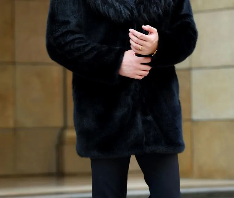 Hommes fourrure Faux automne noir vison cuir veste hommes hiver épaissir chaud manteau hommes lâche vestes mode B185