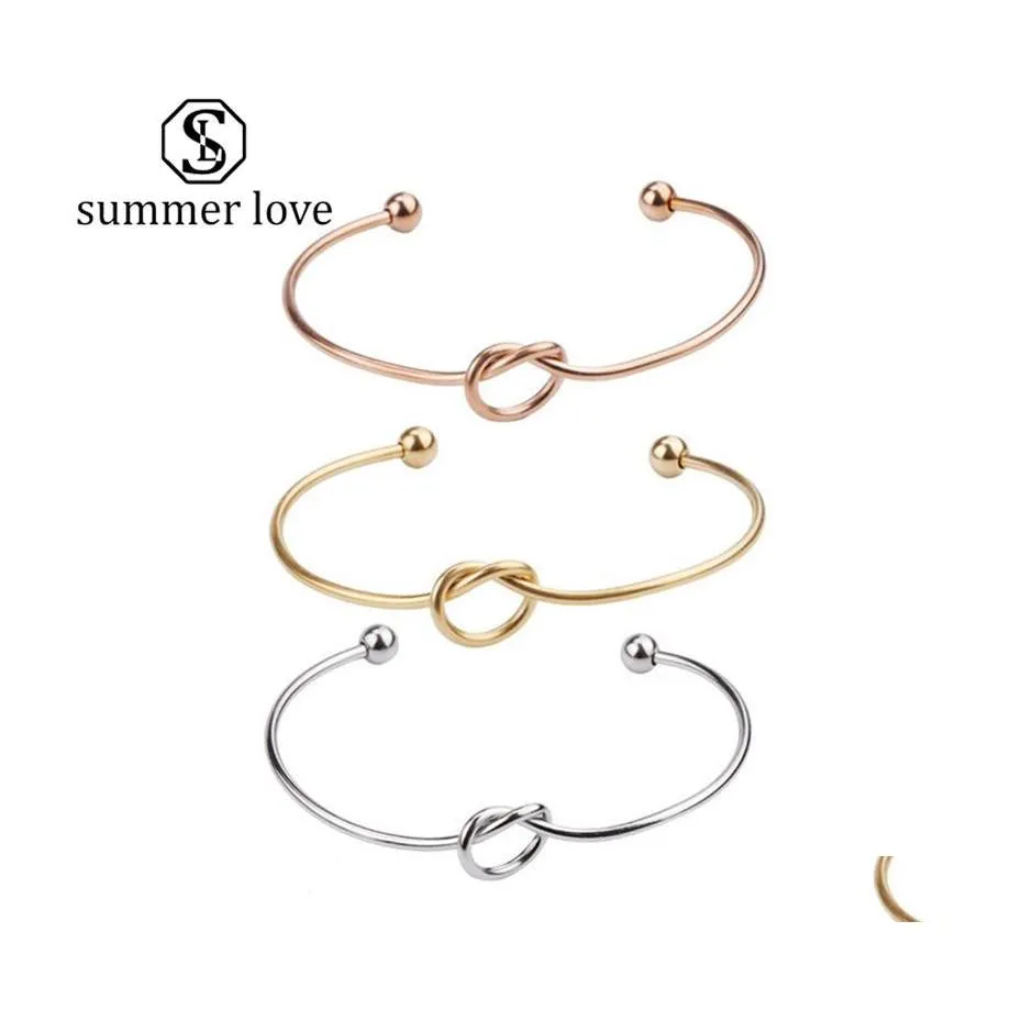 Lien Chaîne En Acier Inoxydable Coeur Noeud Bracelet Pour Les Femmes 3 Couleur Réglable Ouvert En Gros Chanceux Jewelryz Drop Delivery Bijoux Brac Dheld