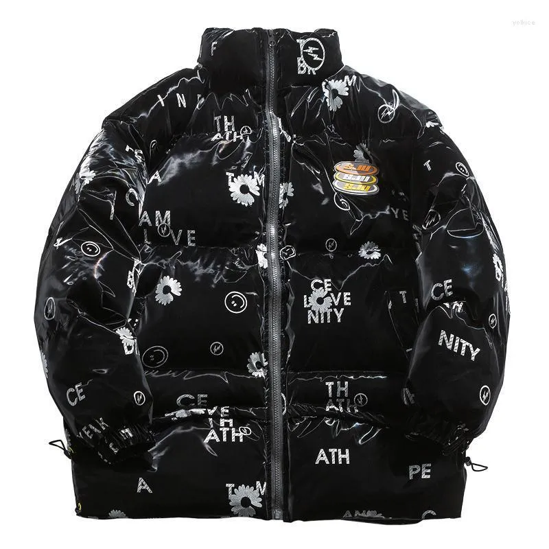 Męskie Down 2023 Winter Jackets Płaszcz Daisy Printing Men Parka Hip Hop na ciepłą warsztat Windbreaker Streetwear Harajuku