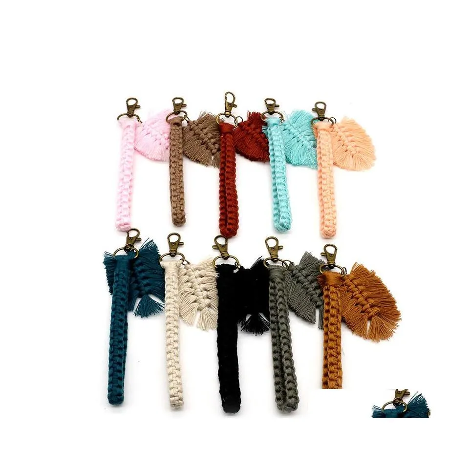 Keychains Lanyards Creative Keychain For Women Fashion Cotton Rope Handwoven Leaf Car Key Chain Bag Pendant Accessory Couple Frien Otafe