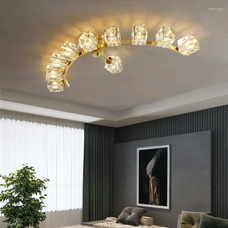 Chandeliers FKL Modern Copper Gold Crystal Chandelier Home Master Bedroom Ceiling Lamp Nordic Light Luxury Living Room Restaurant