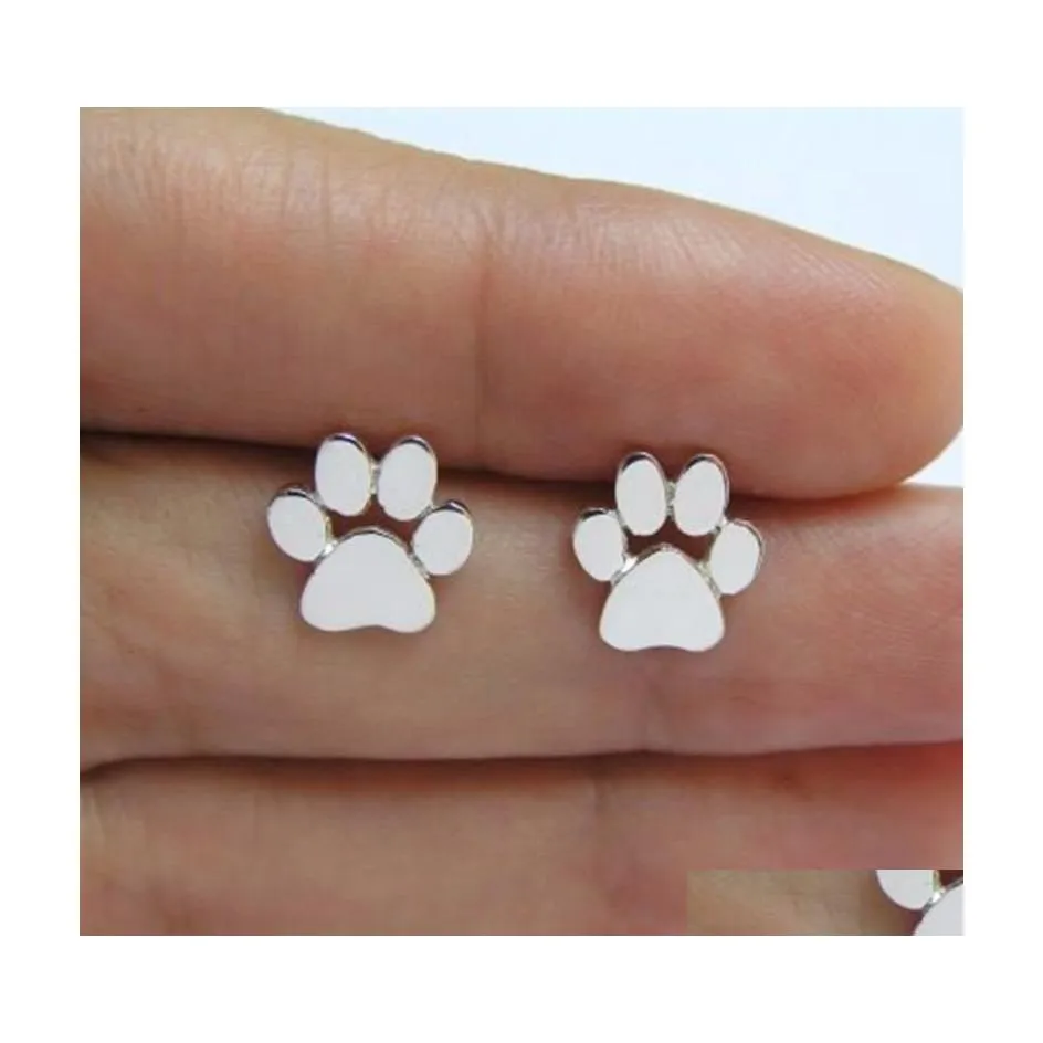 Party Favor Hollow Pet Cat Dog Lover Paw Printed Stud Puppy Memorial Earring Cute Animal Footprint Złota Sier Sier Kolczyki ZWL362 DHDPM