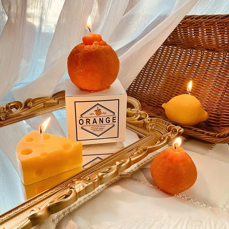 Velas de soja cera vela perfumada decoración del hogar Po accesorios de naranja fea con queso de recuerdo