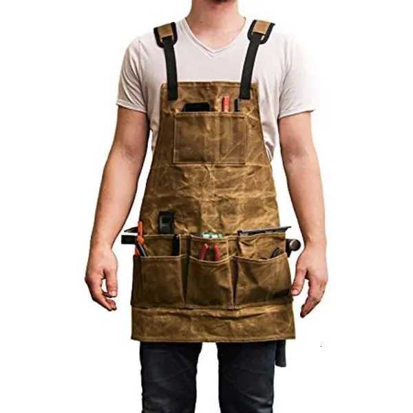 ワックス付きキャンバスワークエプロン：大工、庭師、diersの