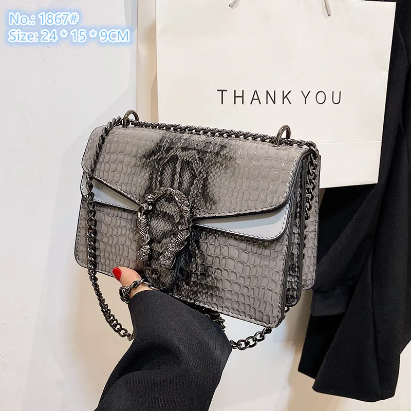 Factory wholesale ladies shoulder bags 7 colors sweet little fresh printed chain bag flip embossed fashion handbag personalized crocodile leather handbags 1867#