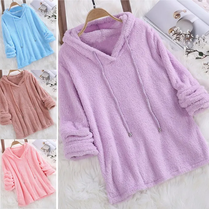 Damesjassen 2023 Sweatshirts plus size herfst winter vrouwen lange mouwen met lange mouwen pluche donzige hoodies fleece pullover pyjama losse hoodie top 230131