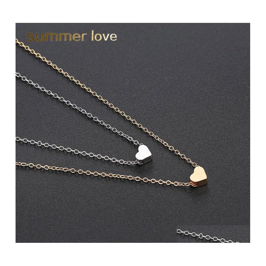 Pendant Necklaces Classic Clavicle Chain Necklace Small Love Heart For Women Girl Gold Sier Choker Party Wedding Jewelry Drop Delive Otg1A