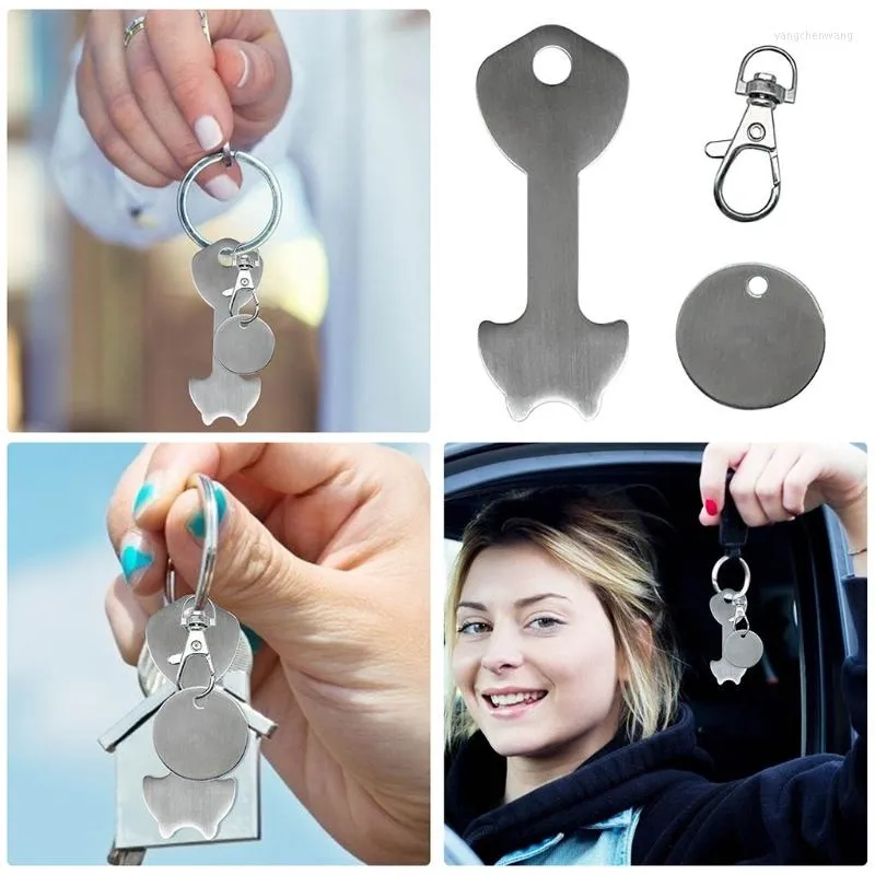 Keychains Keychain Trolley Unlock Release Key roestvrij staal gemaakt ringen winkelen token muntring metalen ketens