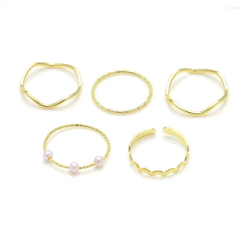 Wedding Rings EN Fashion Pearl Round For Woman Bohemian Gold Color Wave Geometric 5 Pcs/Set Bridal Jewelry Boho Women