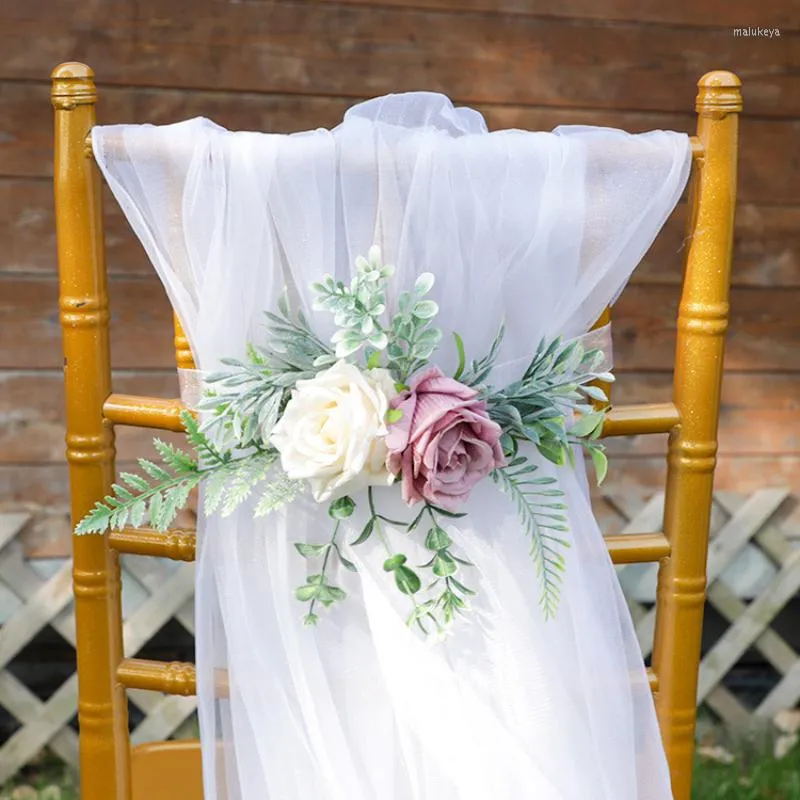 Kwiaty dekoracyjne krzesło ślubne dekoracje kwiatowe sztuczna aranżacja