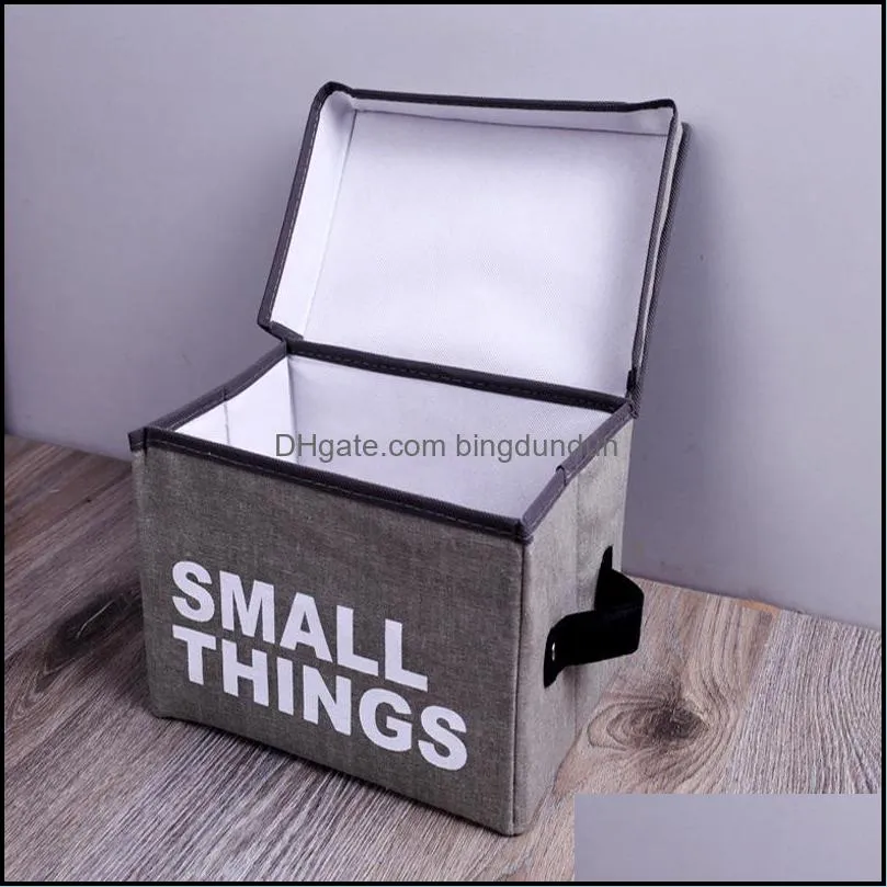 Storage Baskets Folding Clothes Box Portable Letter Print Cotton Linen Foldable Bag Cloth Toy Snack Small Dbc Drop Delivery Home Gar Dhjm6