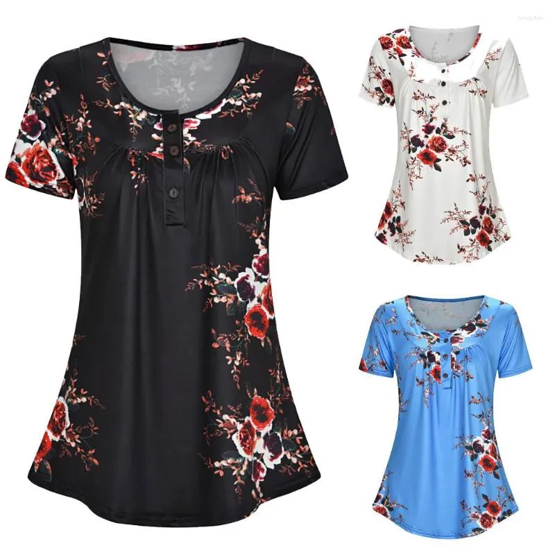 Women's Blouses Scoop Neck Long Sleeve Shirts For Women Printed Tunic Button Pleated Casual Blouse Tops Loose Workout Shirt