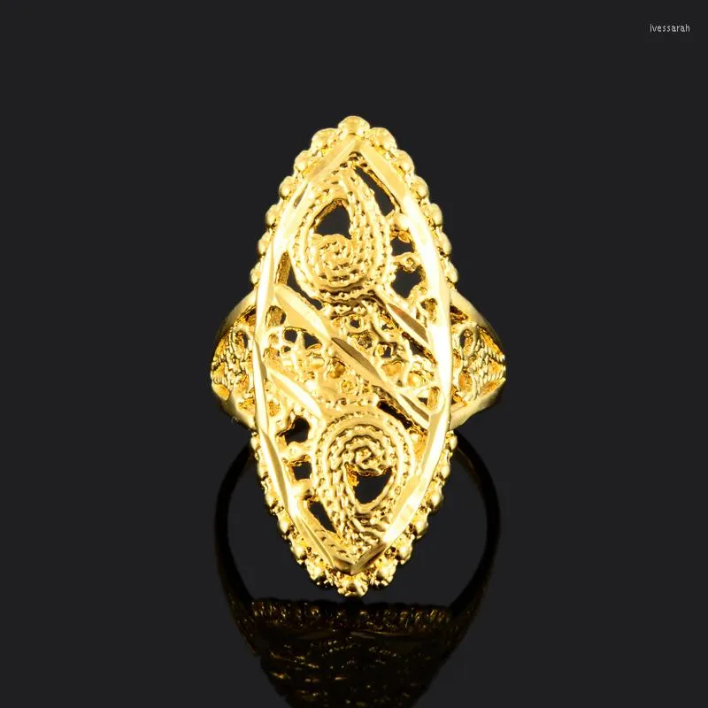 Wedding Rings Dubai Gold Ring 24K Color Engagement Women Men Finger For Ethiopian / African/ Nigerian Design Gift