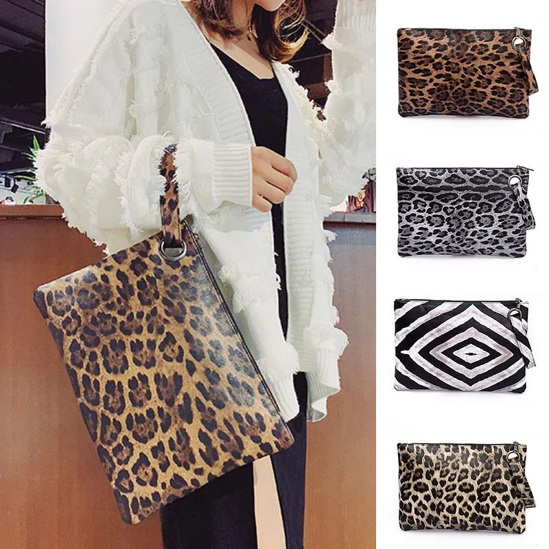 Evening Bags Women Wristlet Handbag Oversized Purse Leopard Print PU Leather Bag Pouch Sale-WTEvening