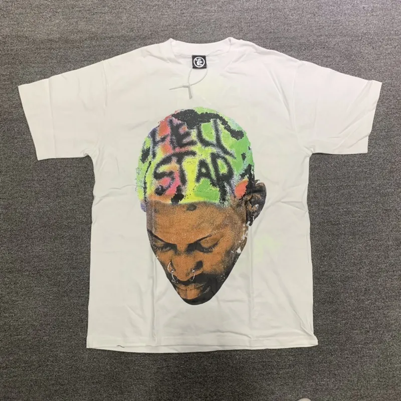 Hellstar Studios Chemises Rodman Vert Tendance Hip-Hop Manches Courtes Unisexe Coton Tops Homme Vintage T-shirts Jeunesse Streewear Tee Femmes Tenues Garçon Manqué