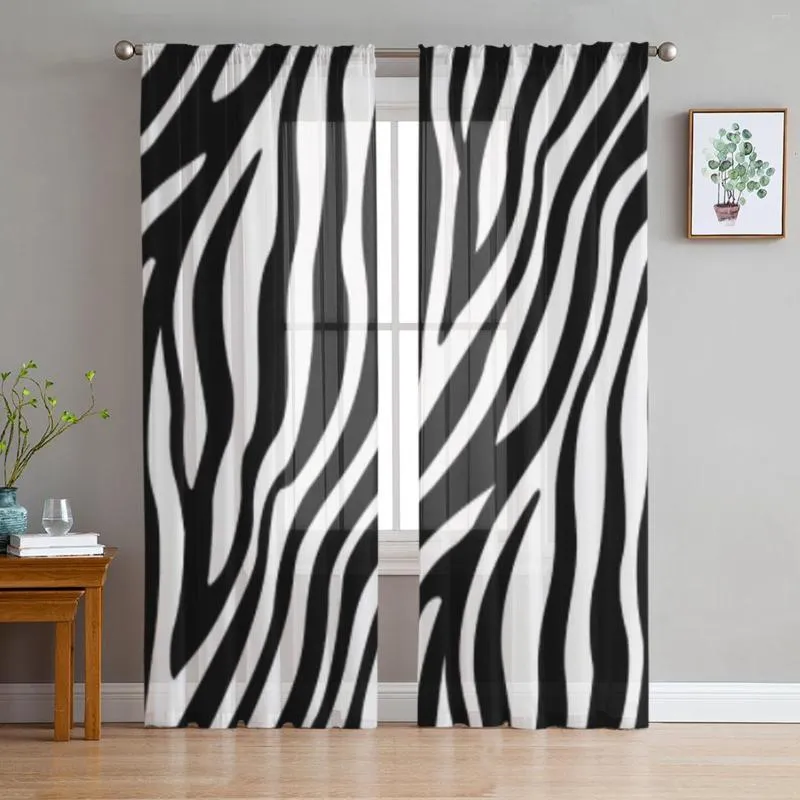 Kurtyna paski zebra skóra czarny biały wzór Sheer zasłony do salonu sypialnia Drapy Balkon z nadrukiem Tiul