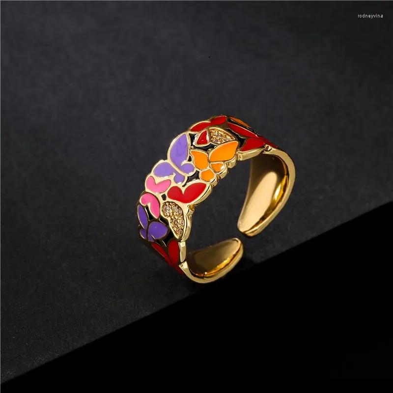 Anneaux de mariage Cmoonry mode coloré gouttes d'huile papillon breloque bague couleur or Zircon cubique pour femmes Femme Bijoux