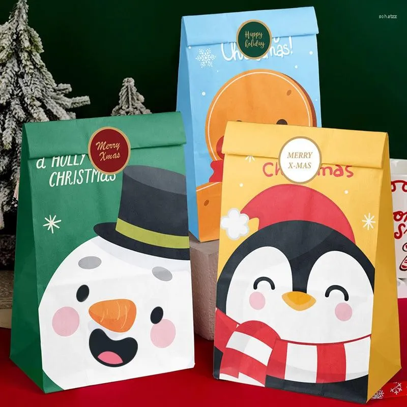 Dekoracje świąteczne 12PCS Papierowe torby Święty Święty Święto Snowman Holiday Xmas Party Favor Bag