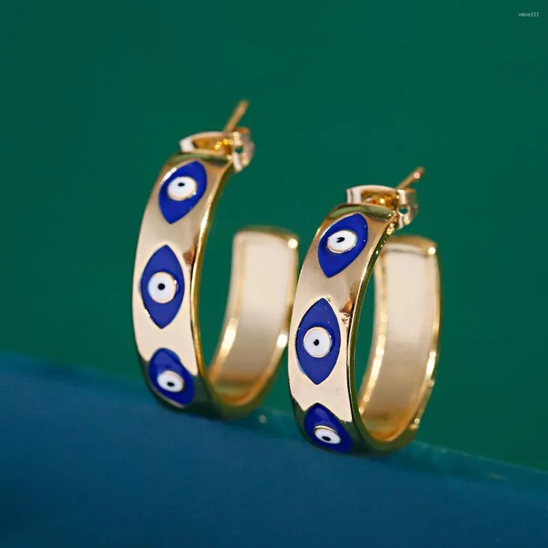 Hoop Earrings Fashion Blue Dripping Oil Pendant Turkis Lucky Eye Dangle Drop For Women Party Jewelry Gift 2023