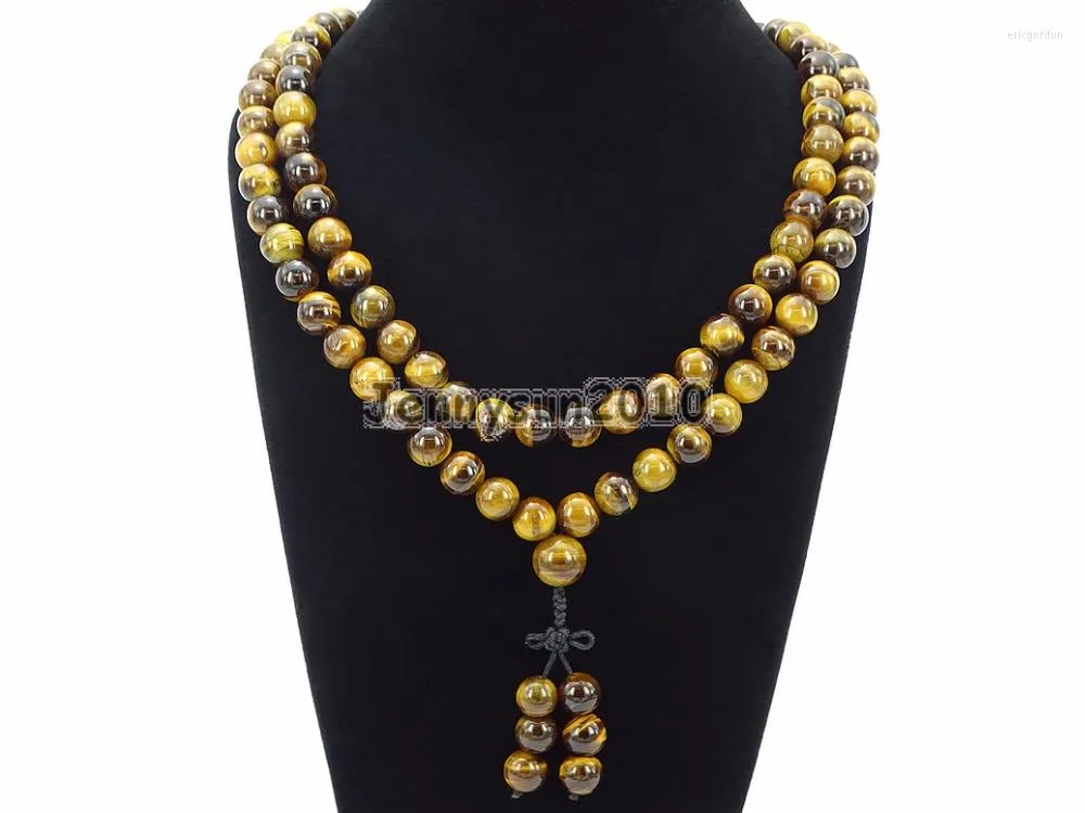 Strand Natural Tiger's Eye 10mm Gems Stone Buddhist 108 Bead Prayer Mala Long Necklace متعددة الأغراض 5 ستارتيس/حزمة