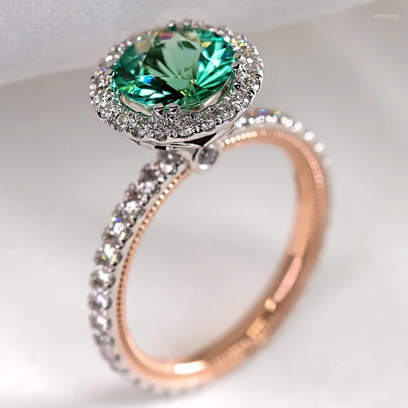 Anillos de boda de lujo de moda tono de remolque compromiso para las mujeres brillo verde CZ piedra incrustación joyería de moda elegante anillo de regalo de fiesta