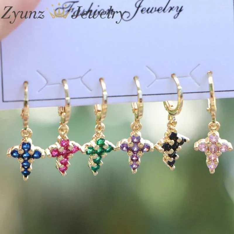 Hoop Earrings 3 Sets Mixed Cross And Animal Set Gold Color Cubic Zircon Lock Heart Dangle Women Party Jewelry