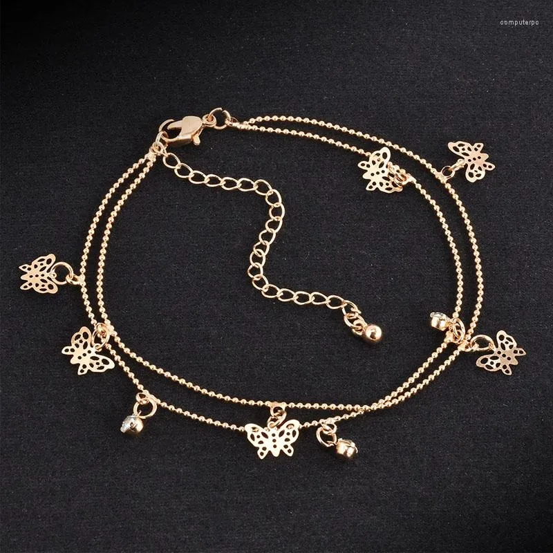 Anklets Punk 2023 Bohemia Women's Foot Chain Summer Personality Wild Double Butterfly Lady Legs Anklet Jewelry Wholesale