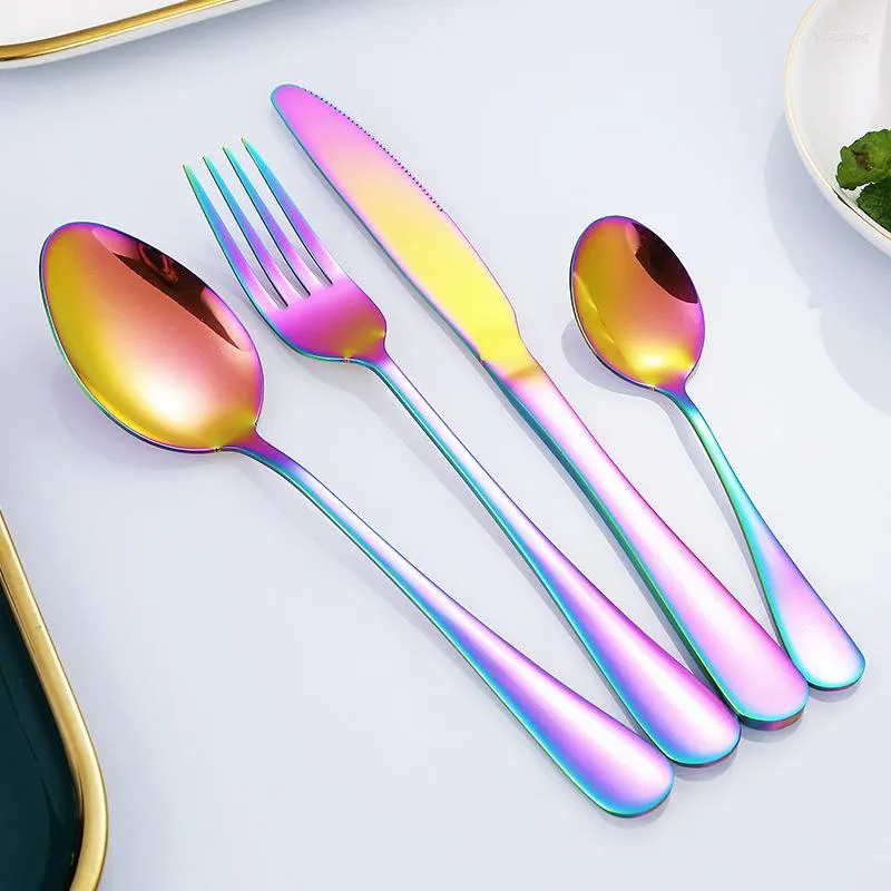 Наборы обедов кухонный обеденный стол Spoon Fork Knife Set Set Western Silverware Стальная сталь столовые приборы зеркал