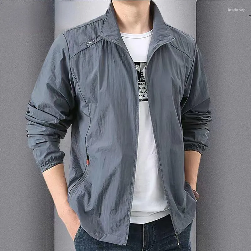 Herrjackor 2023 Fashion Snabbtorkning av andningsjacka Male Loose Casual Stand Collar Coats Pocket Solid Outwears Sport Mänkläder