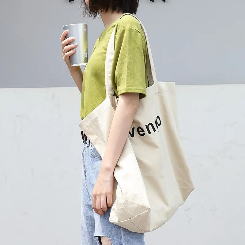 Evening Bags Japanese Leisure Literature And Art Canvas Bag Net Red Letter Printing Handbag Ins Fashion Women Large Capacity Shoulder BagEve
