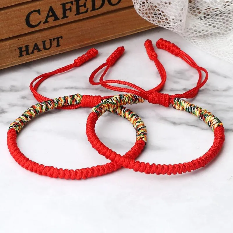 Pulseiras de link corda vermelha pulseira trançada bracelete artesanal tibetano budista multicolor nó orar