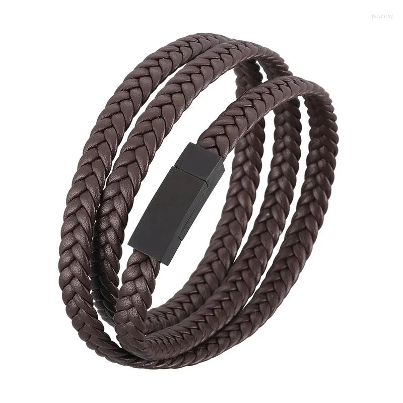 Charm Bracelets Fashion Multilayer Braided Rope Leather Wrap For Men Women Stainless Steel Magnetic Clasp Jewelry Accessories PD1057