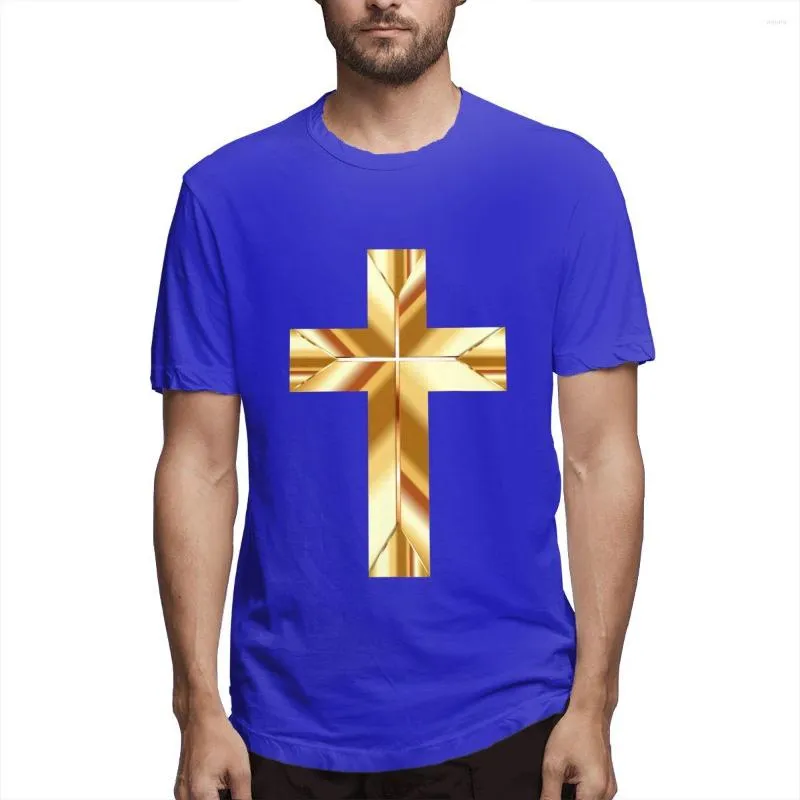 Magliette da uomo 2023 Unico Golden Christian Cross Abbigliamento Blu Moda Estate Manica corta di alta qualità