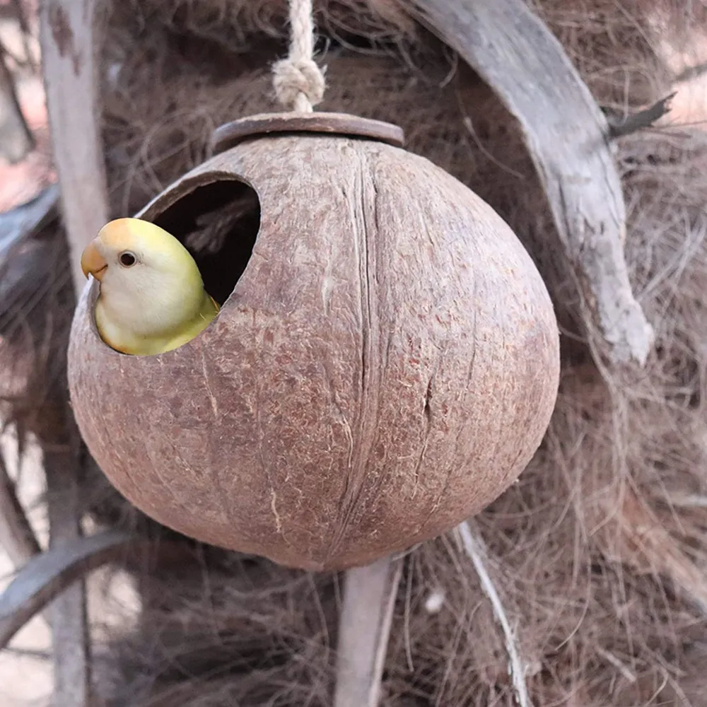 Nid D'oiseau Suspendu En Coque De Noix De Coco - Diamètre 14-16 Cm - Pour Perroquets, Conures, Hamster - Installation Facile - 10