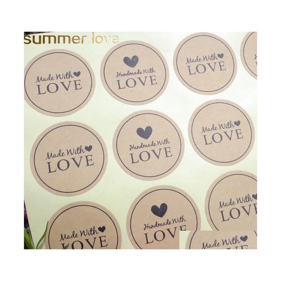 Tags Price Card 12Pcs Handmade Wtih Love Heart Round Scrapbooking Paper Labels Seal Sticker Diy Gift Dia.3.8Cm Drop Delivery Jewelr Otk8R