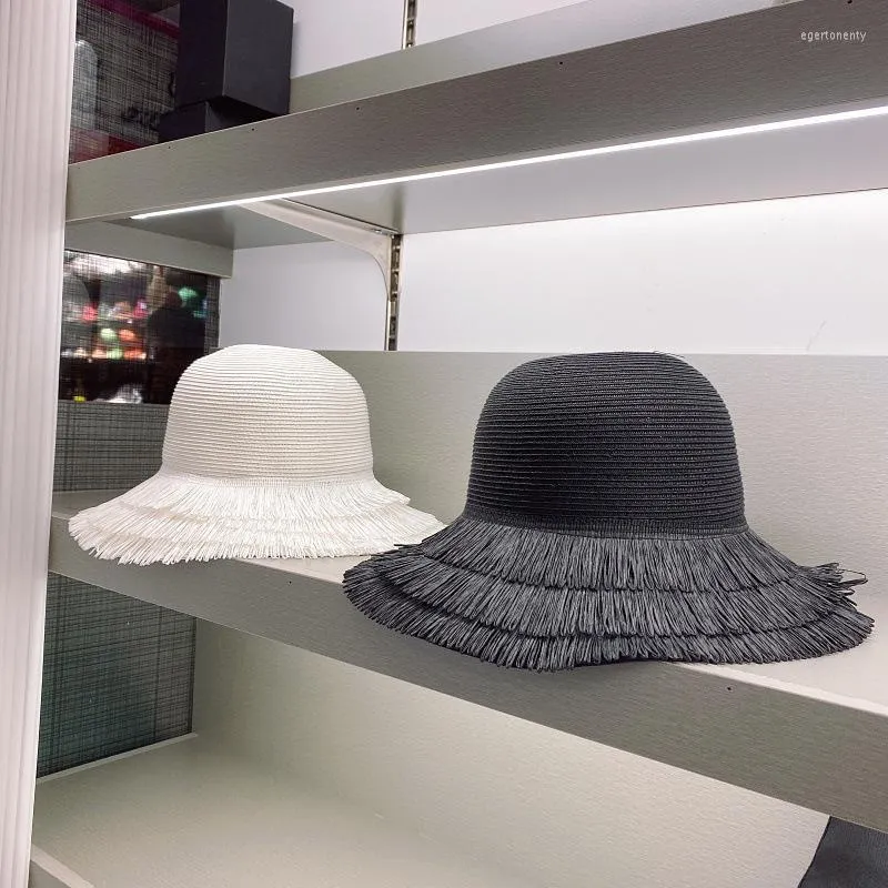 Sombreros de ala ancha con borlas para el sol para mujer, sombrero grande de playa de verano para mujer, sombrero alto de paja con protección UV para viaje Eger22