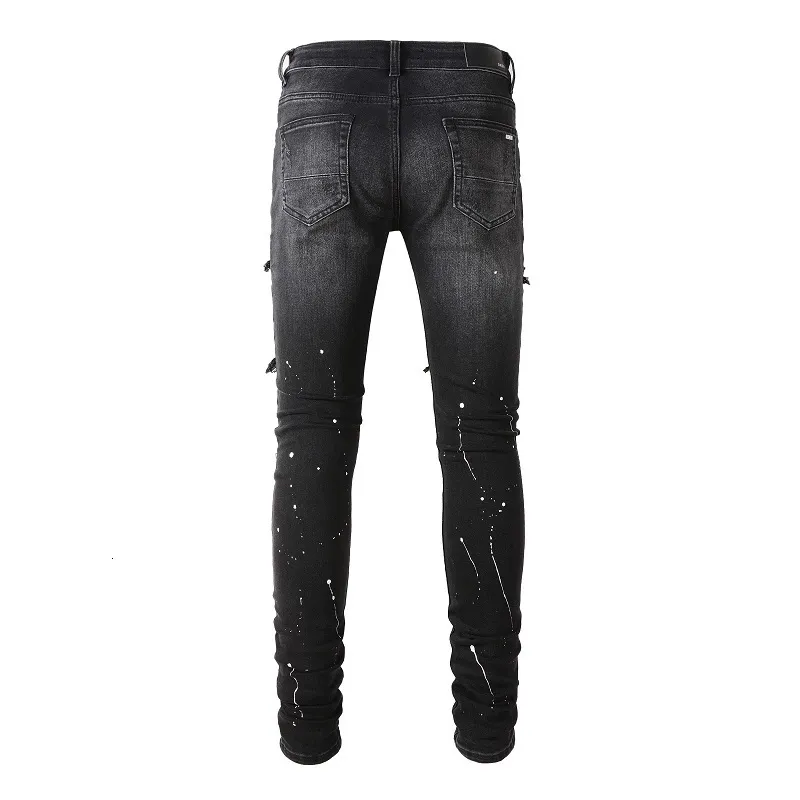 Black Distressed Men's mens jeans with Damage Holes Black Distressed Men's mens jeans with Damage Holes