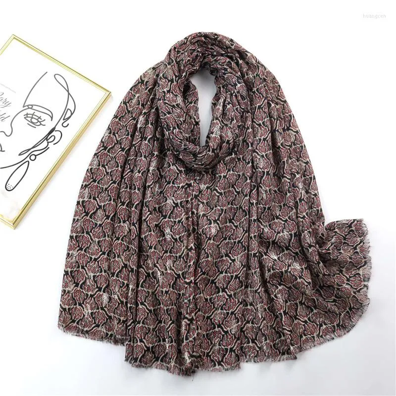 Scarves Autumn Women Viscose Scarf Vintage Lurex Floral Cotton Hijab Shawls And Wraps Foulard Echarpe Bufandas Muslim Sjaal 180 90Cm