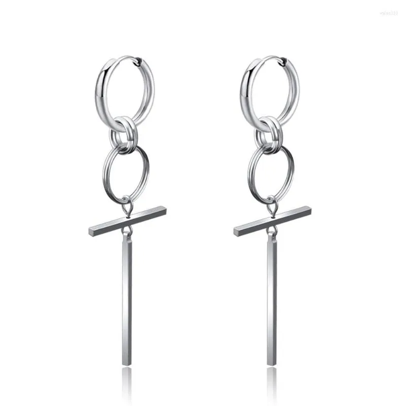 Boucles d'oreilles créoles en acier inoxydable ronde longue croix pendentifs hommes femmes minimaliste Punk géométrie bijoux accessoires boucle d'oreille en gros