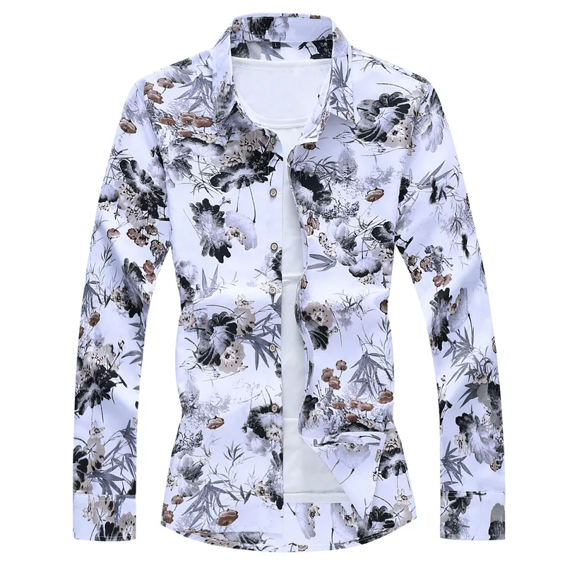 Men's Casual Shirts Men'S Fashions Autumn Spring Clothes Long Sleeves Big Size M5XL 6XL 7XL Hawaiian Beach Floral For Man 230130