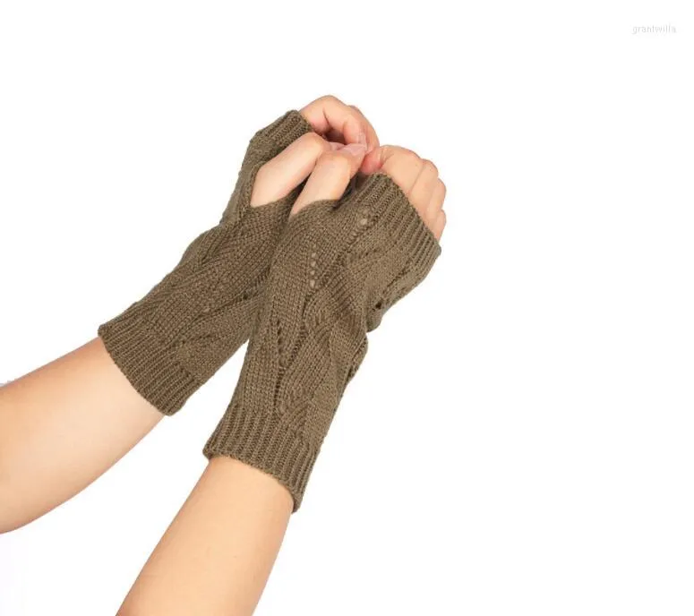 5 개의 손가락 장갑 여성 세련된 손으로 따뜻한 겨울 팔 크로 셰 뜨개질 니트 가짜 완만 한 따뜻한 손가락없는 장갑