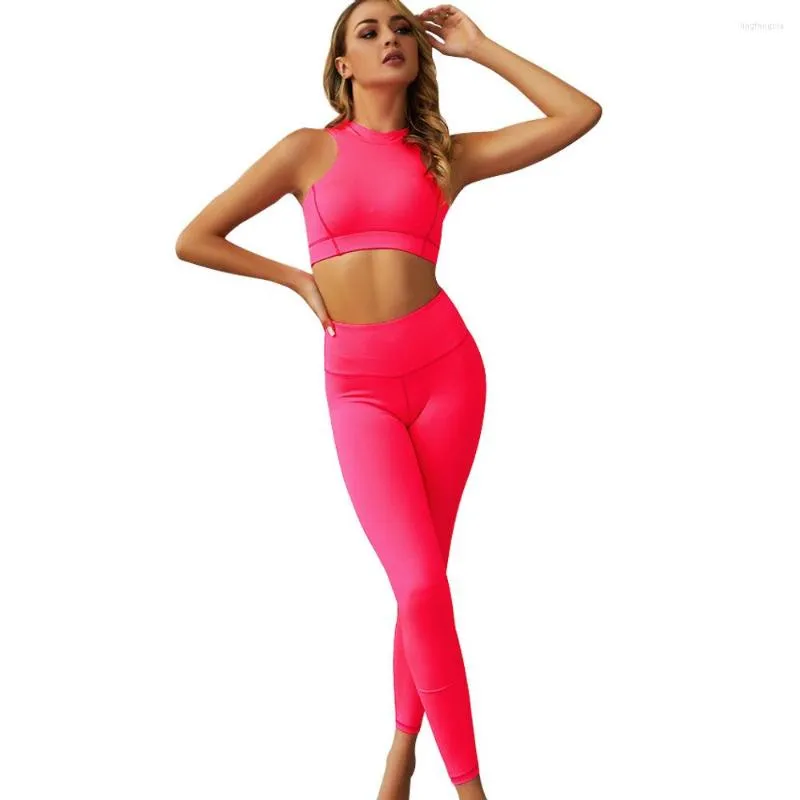 Set attivi Cerniera posteriore da donna Colore fluorescente Set da yoga Allenamento Abbigliamento sportivo Abbigliamento da palestra Reggiseno a vita alta Leggings Tuta sportiva femminile F24