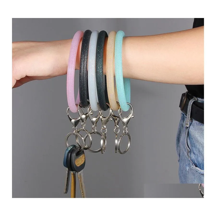 Party Favor Sile Poignet Clés Bague Mode Glitter Bracelet Sports Porte-clés Bracelets Bracelet Rond Porte-clés Grands Cadeaux Mignons Porte-clés Dhmfd